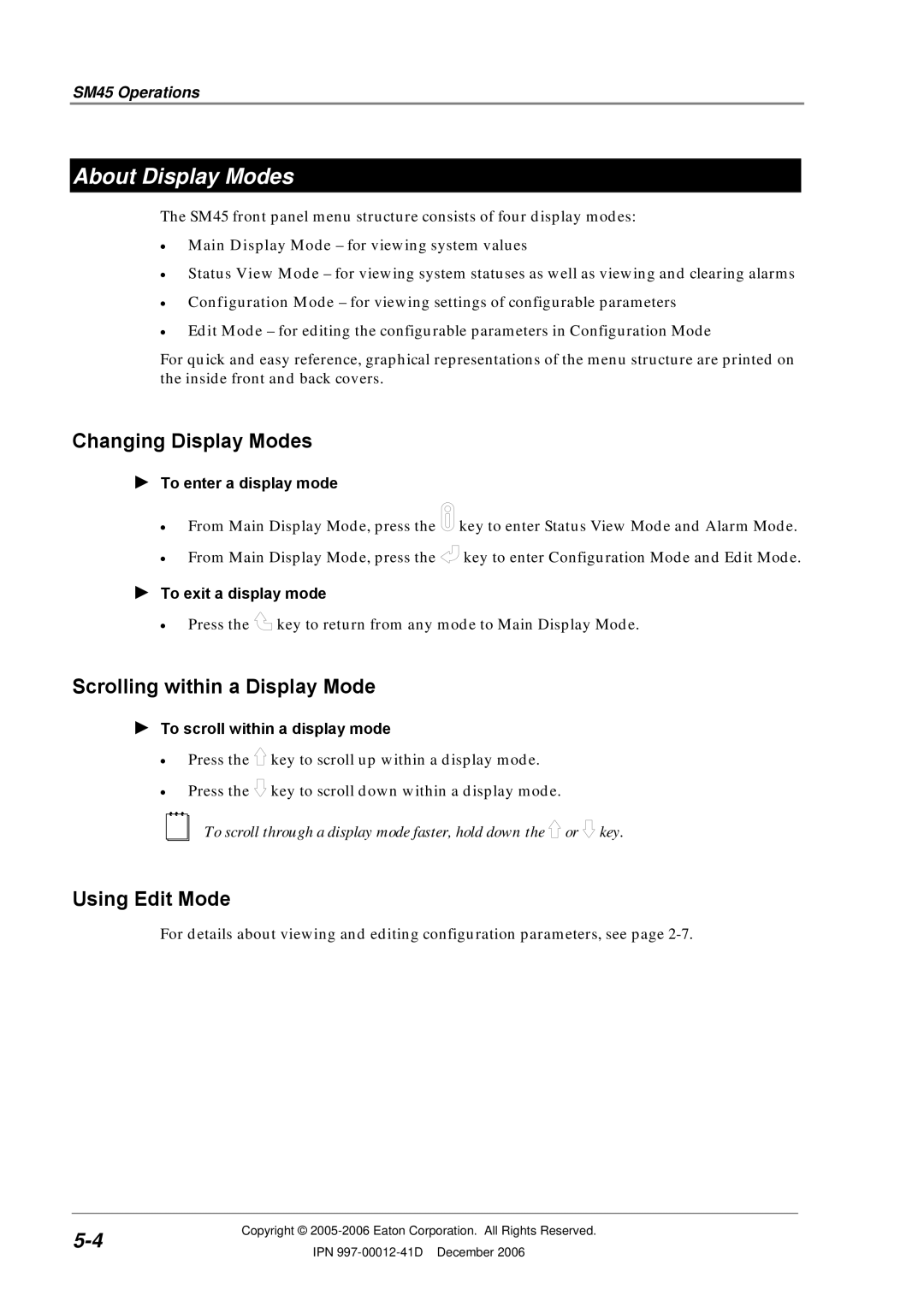 Eaton Electrical SC200 manual About Display Modes, To enter a display mode, To exit a display mode 