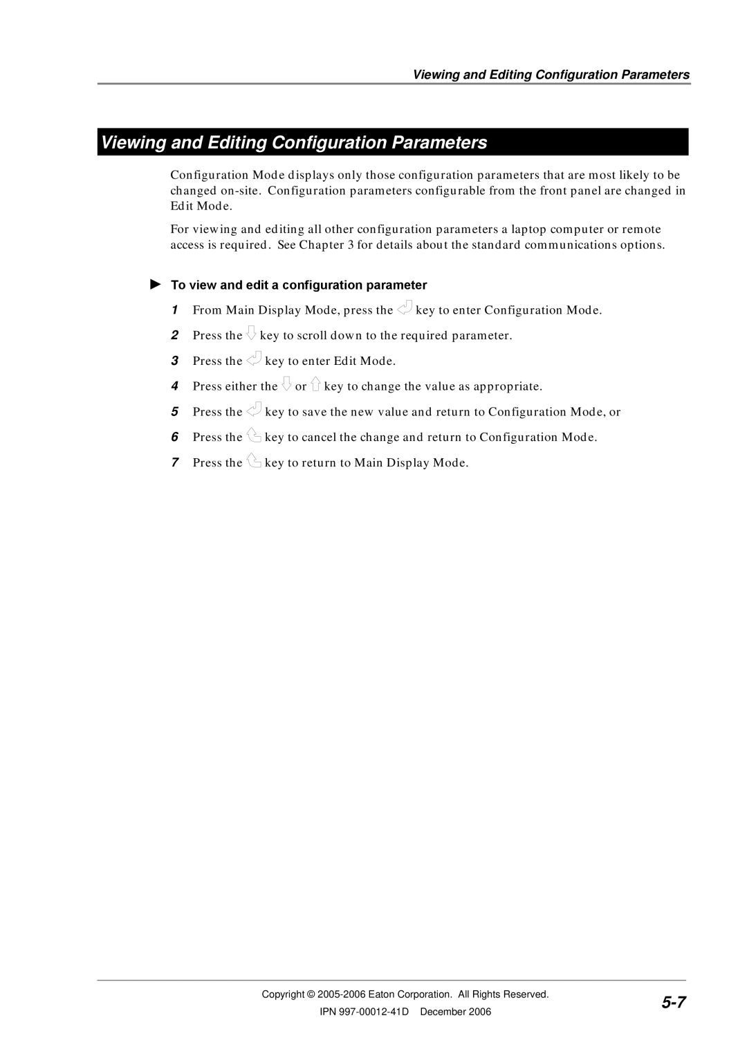 Eaton Electrical SC200 manual Viewing and Editing Configuration Parameters, To view and edit a configuration parameter 