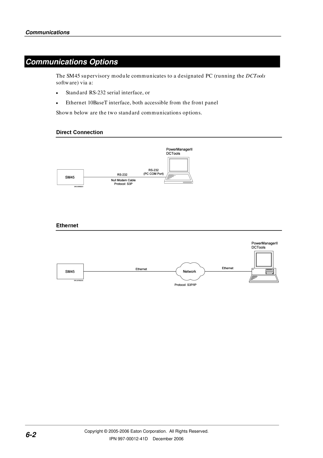 Eaton Electrical SC200 manual Communications Options, Direct Connection Ethernet 