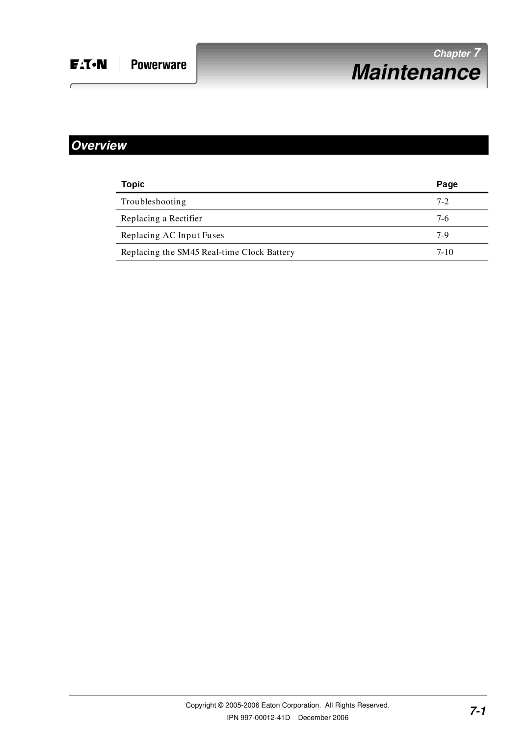 Eaton Electrical SC200 manual Maintenance, Overview 