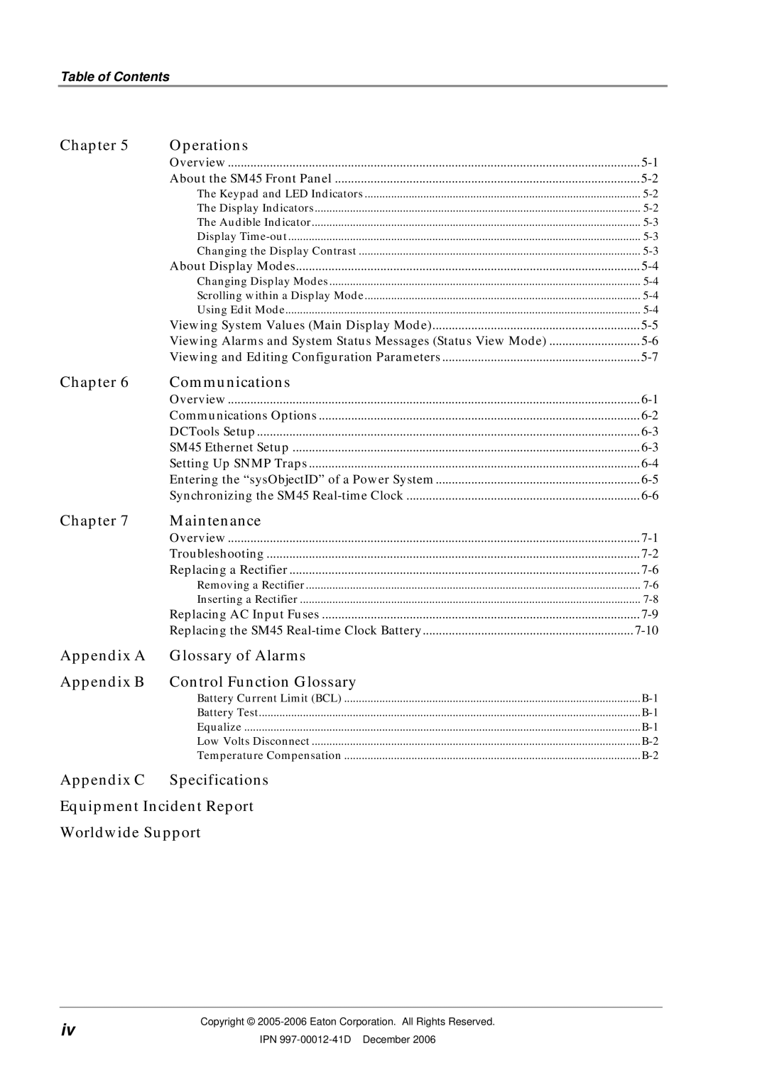 Eaton Electrical SC200 manual Chapter Operations, Table of Contents 