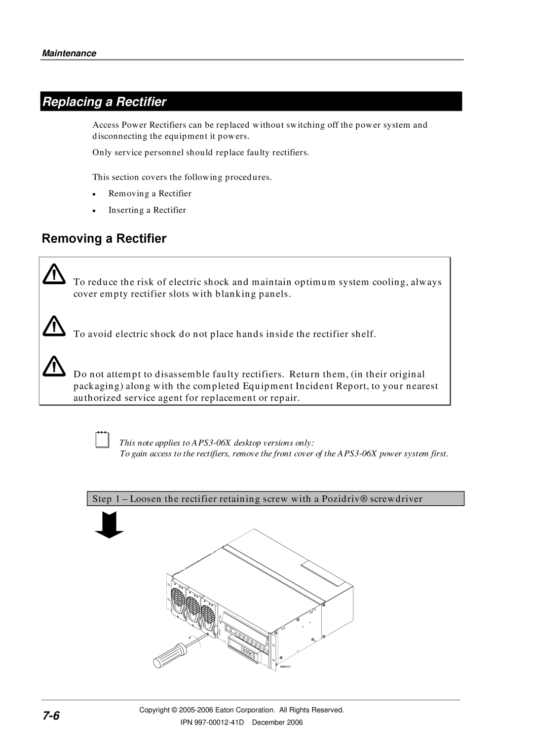 Eaton Electrical SC200 manual Replacing a Rectifier, Removing a Rectifier 