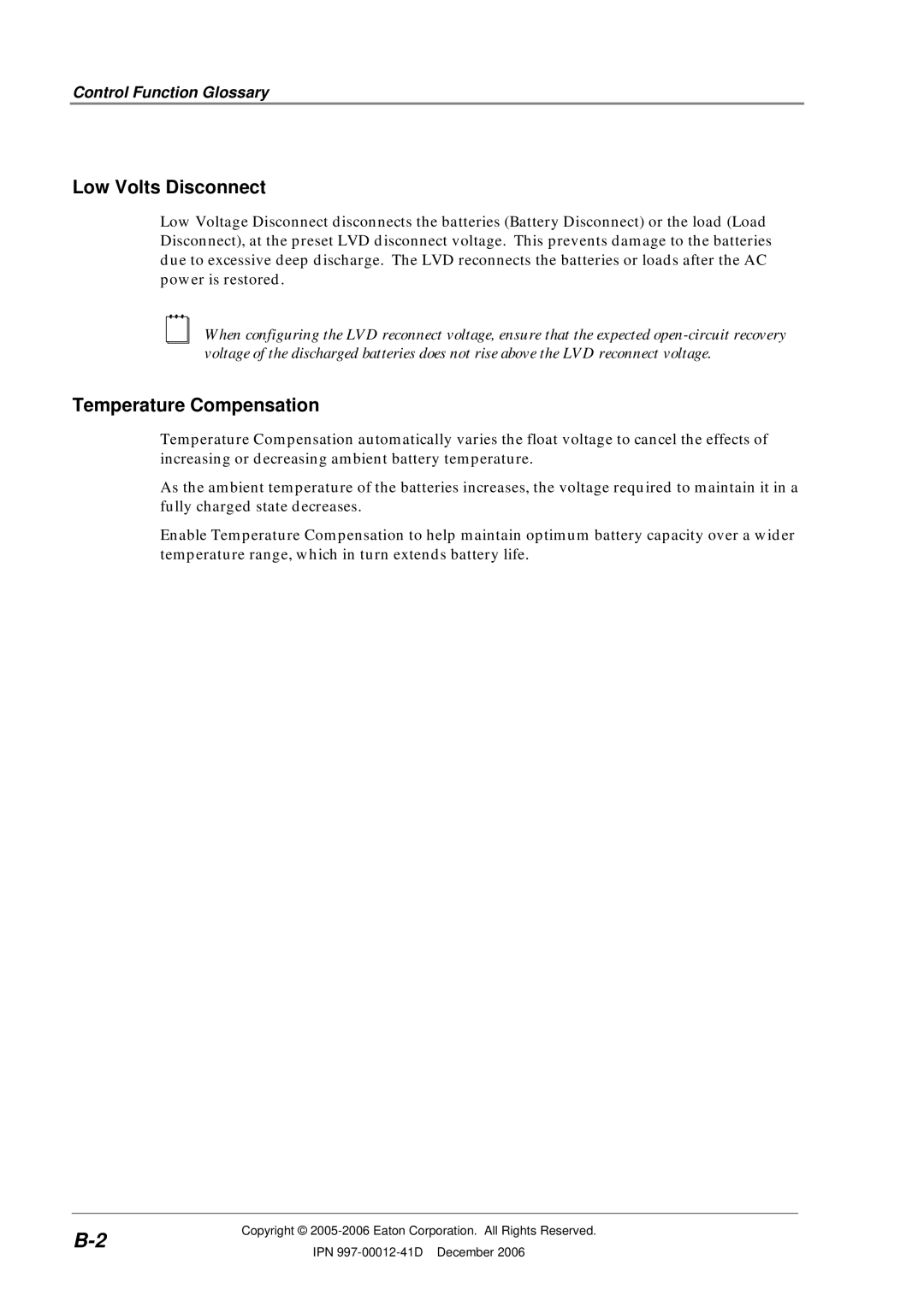 Eaton Electrical SC200 manual Low Volts Disconnect, Control Function Glossary 