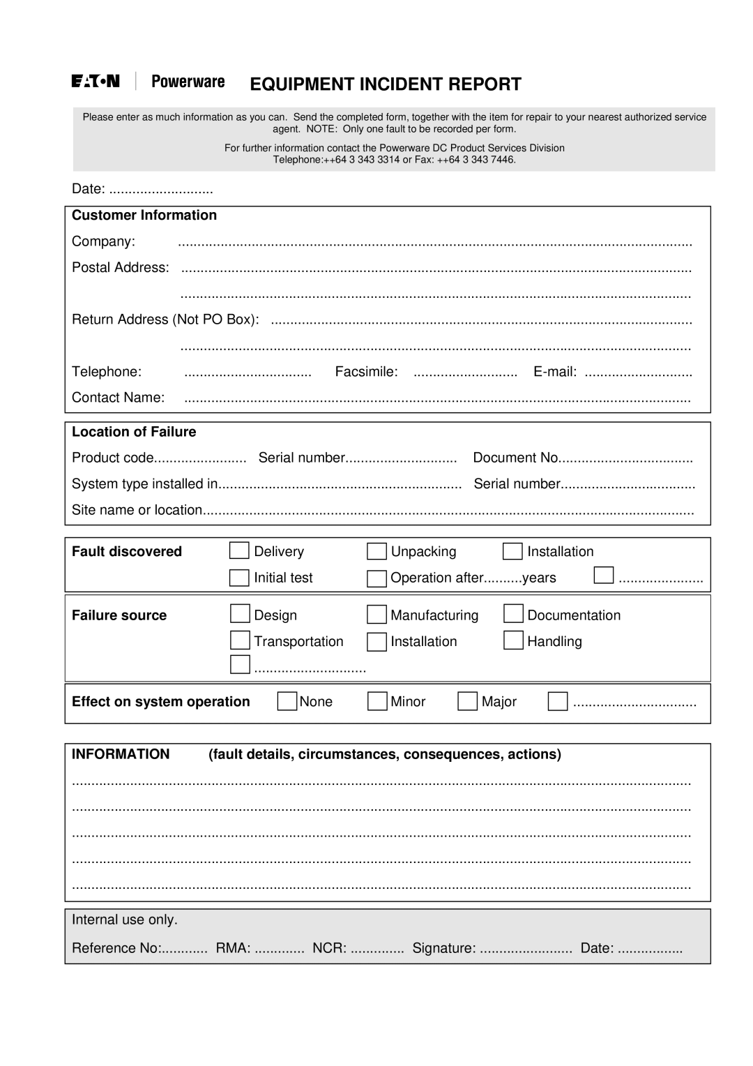 Eaton Electrical SC200 manual Equipment Incident Report 