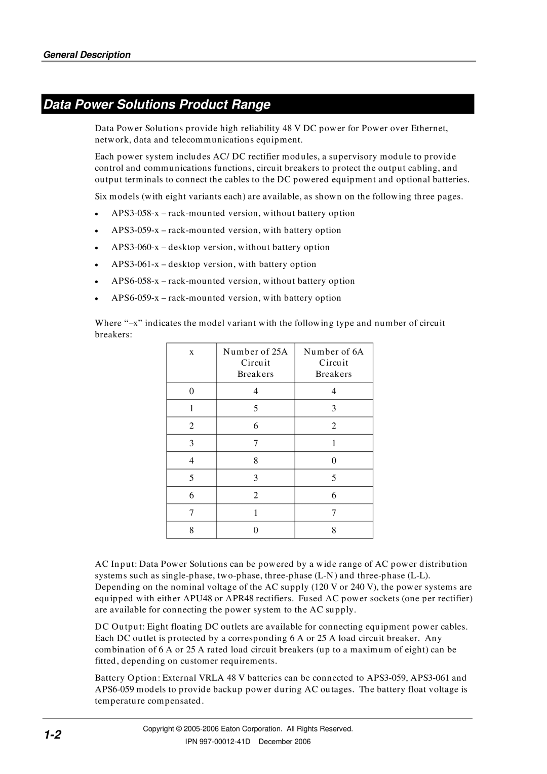 Eaton Electrical SC200 manual Data Power Solutions Product Range, General Description 