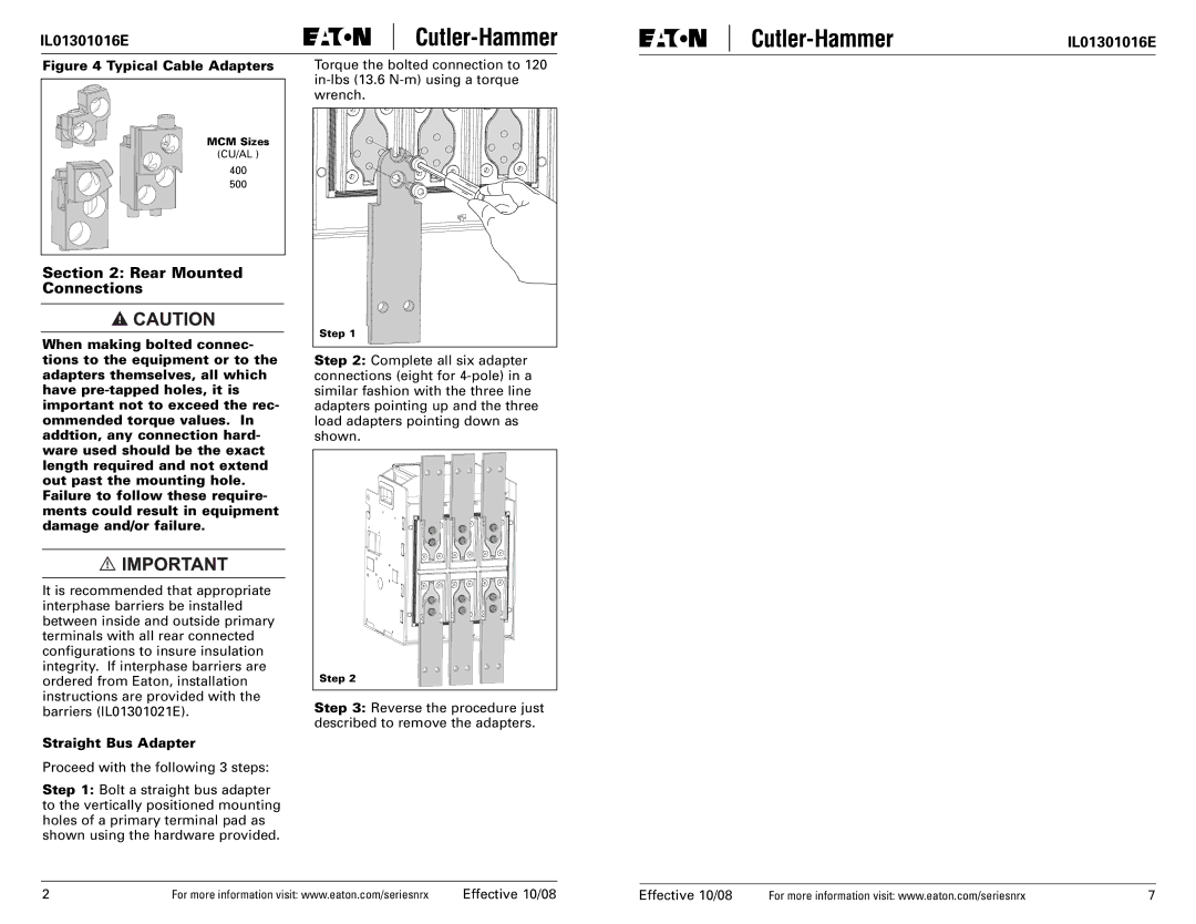 Eaton Electrical Series NRX dimensions MCM Sizes, Step 