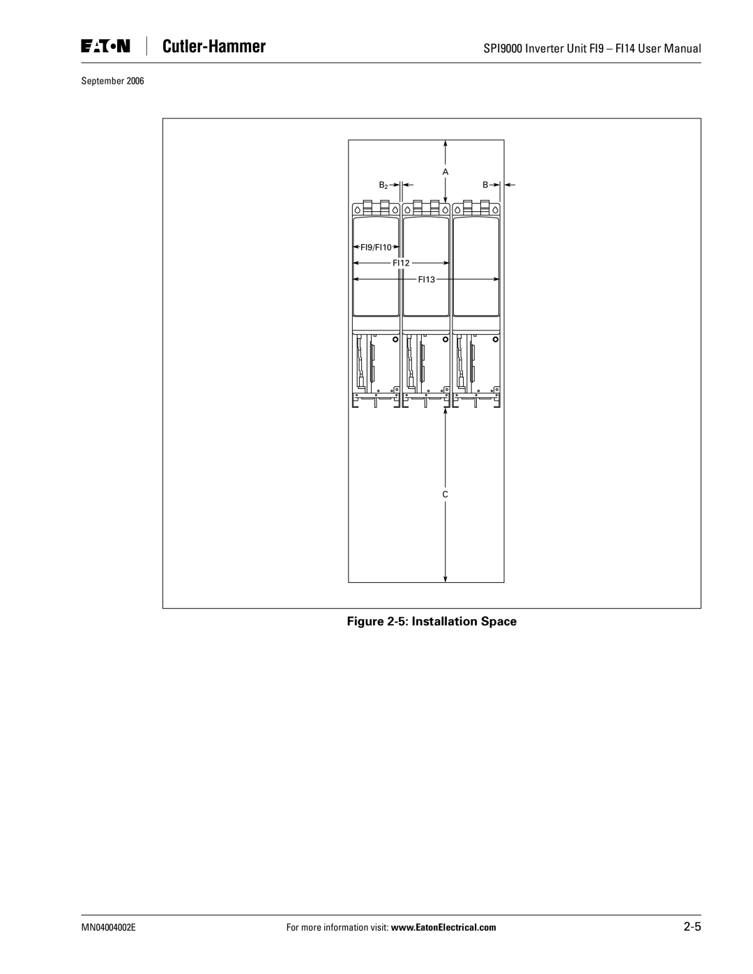 Eaton Electrical SPI9000 user manual Installation Space 