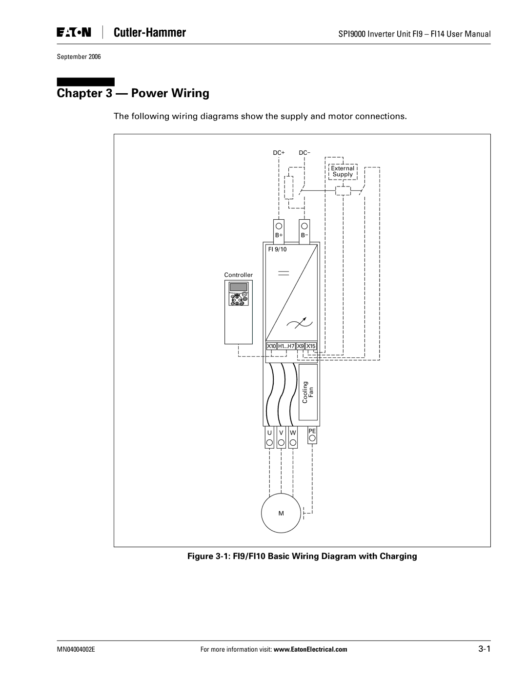 Eaton Electrical SPI9000 user manual Power Wiring, FI9/FI10 Basic Wiring Diagram with Charging 