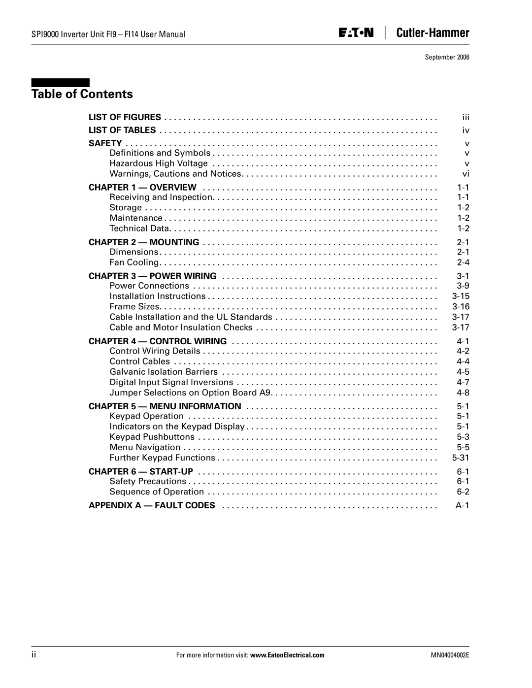 Eaton Electrical SPI9000 user manual Contents 