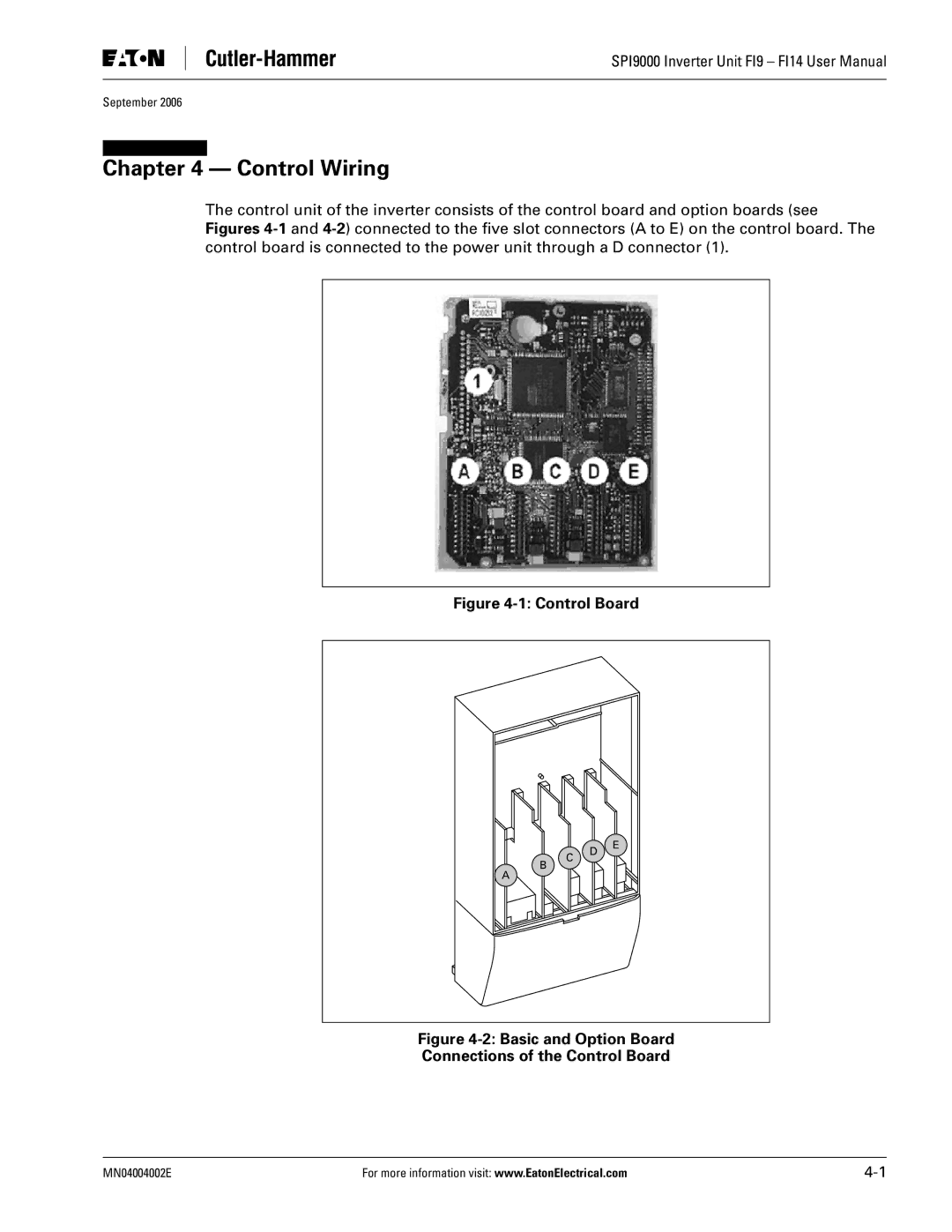 Eaton Electrical SPI9000 user manual Control Wiring, Control Board 