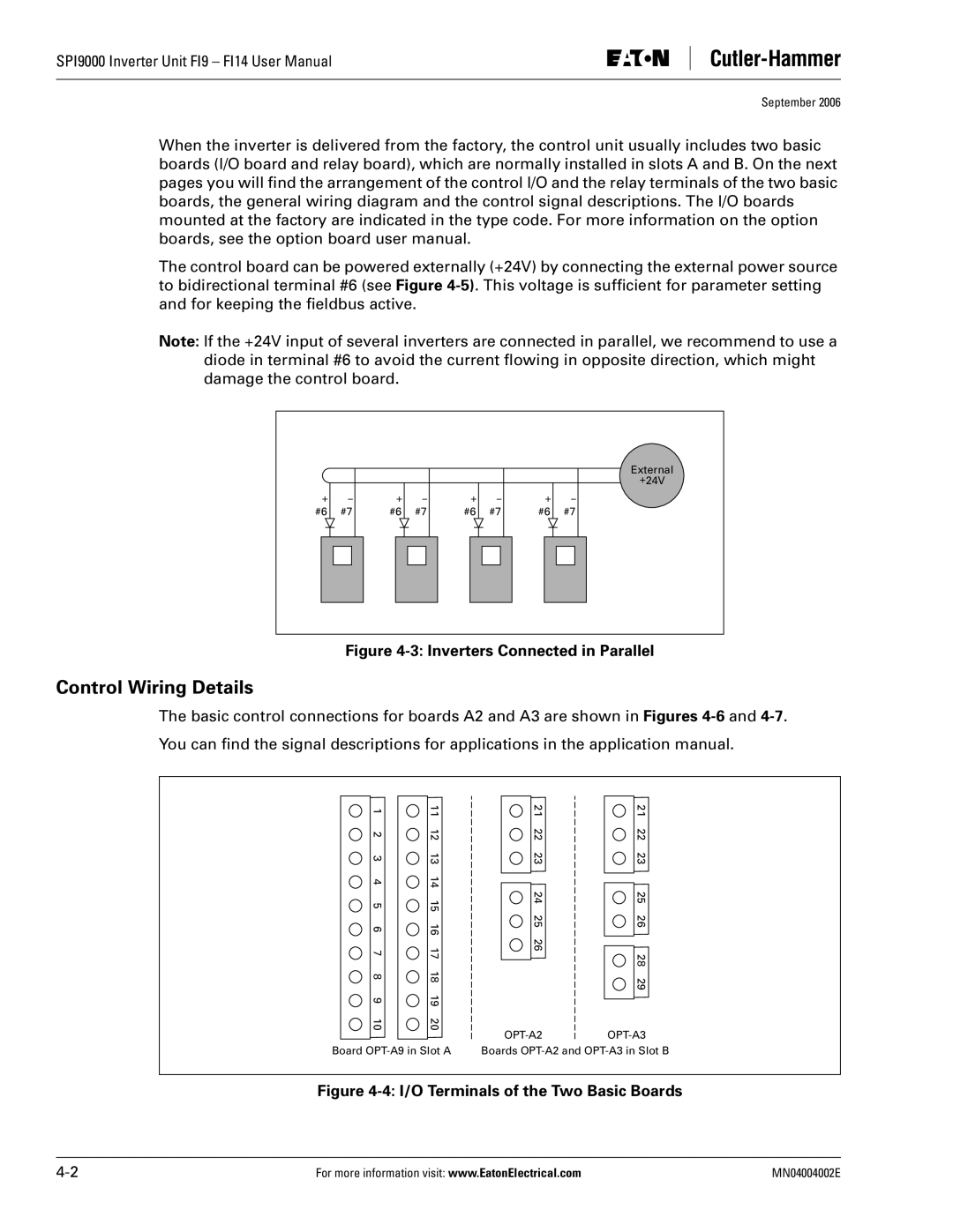 Eaton Electrical SPI9000 user manual Control Wiring Details, Inverters Connected in Parallel 