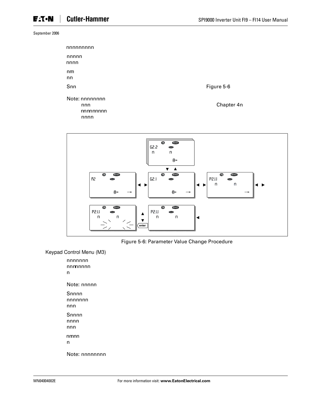 Eaton Electrical SPI9000 user manual Parameter Value Change Procedure, Keypad Control Menu M3 