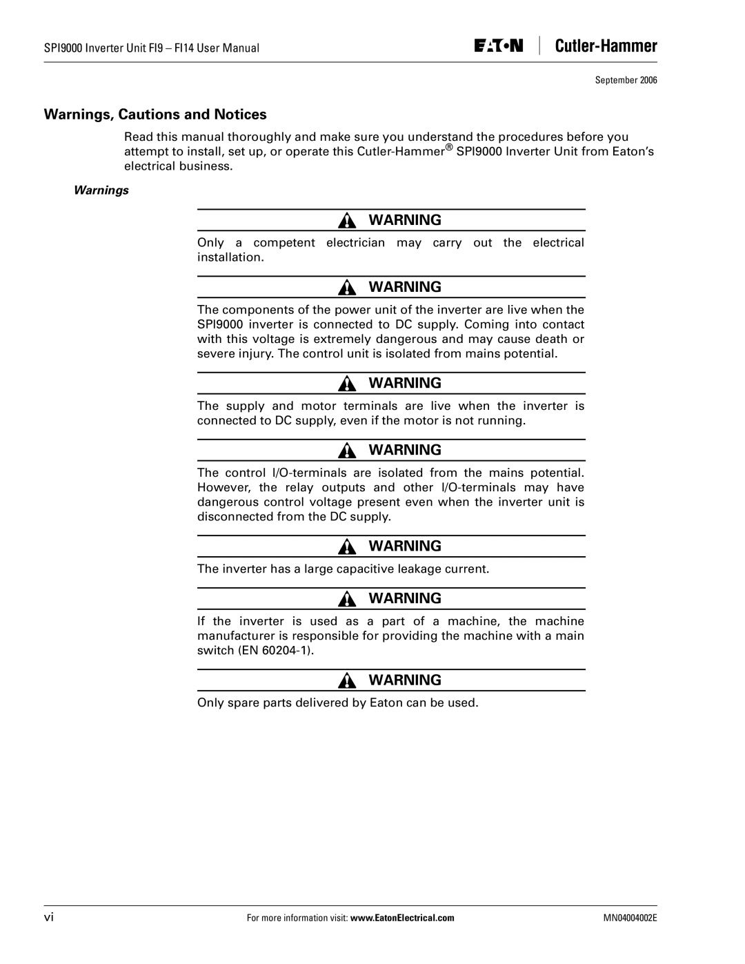 Eaton Electrical SPI9000 user manual September 