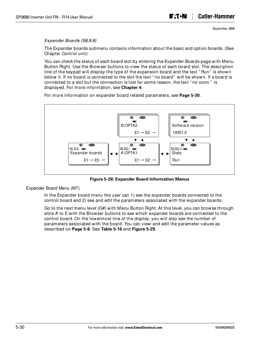 Eaton Electrical SPI9000 user manual Expander Boards S6.8.6, Expander Board Menu M7 