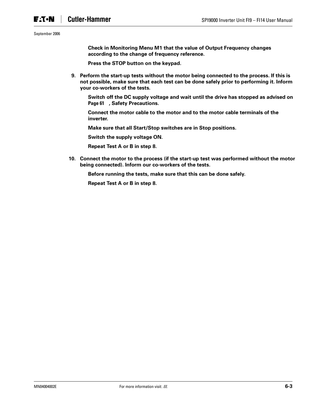 Eaton Electrical SPI9000 user manual September 