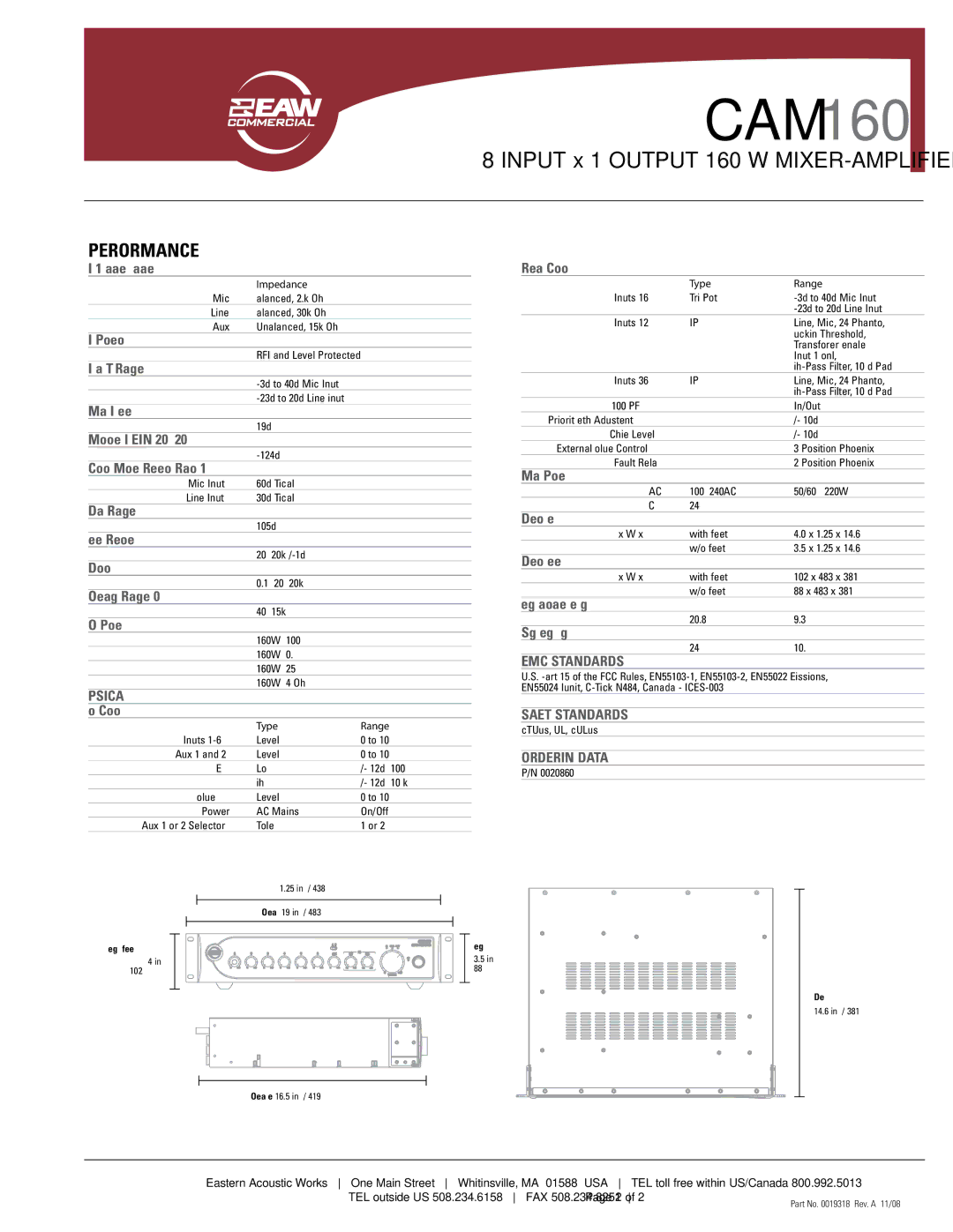 EAW CAM160 manual Performance, Physical, EMC Standards 