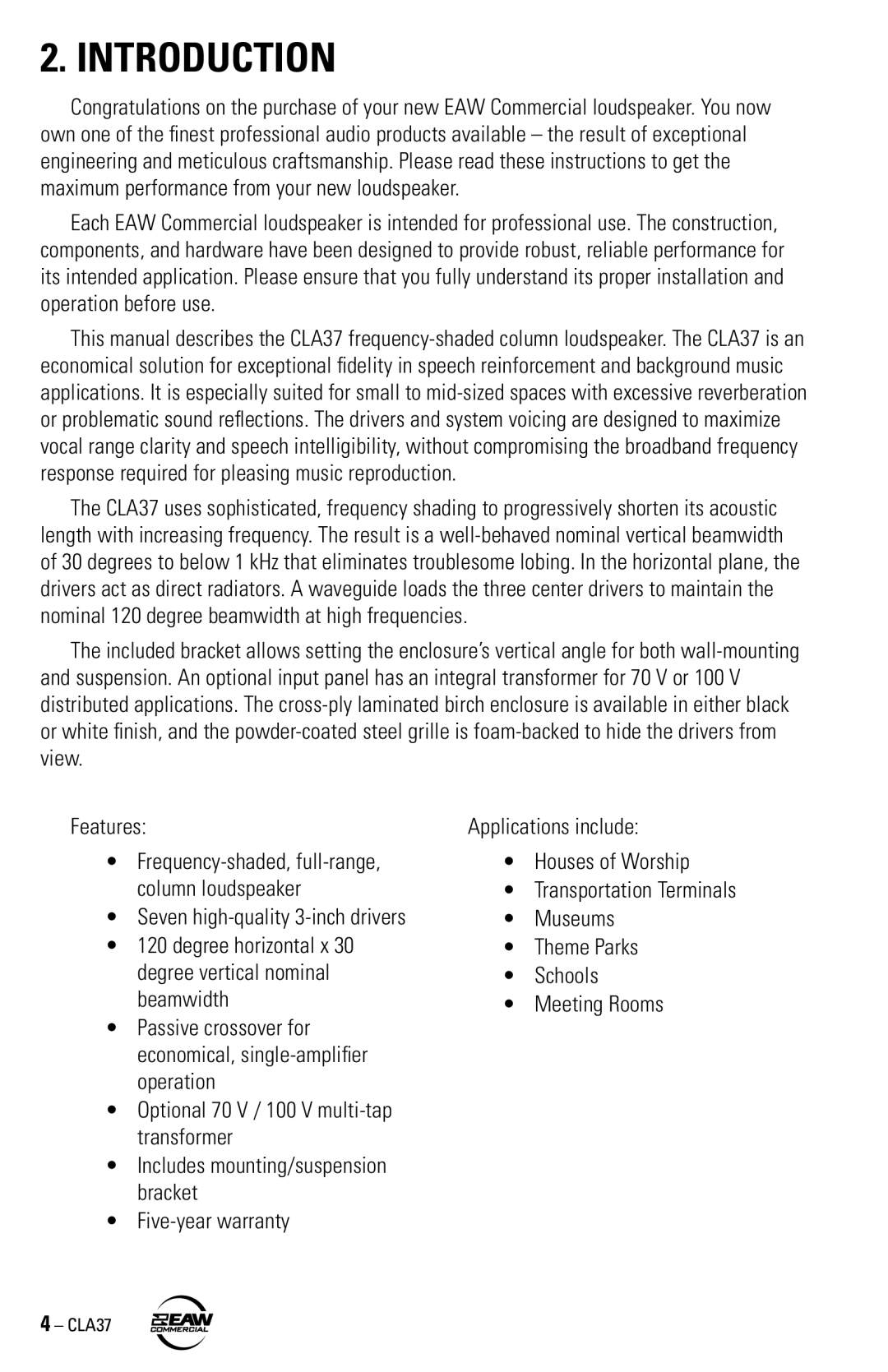 EAW CLA37 instruction manual Introduction 