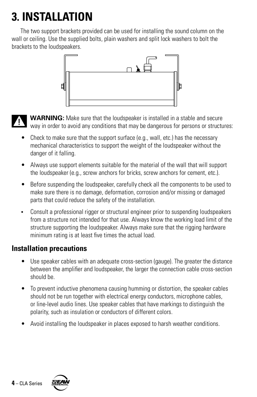 EAW CLA6 CLA4 CLA2 instruction manual Installation precautions 