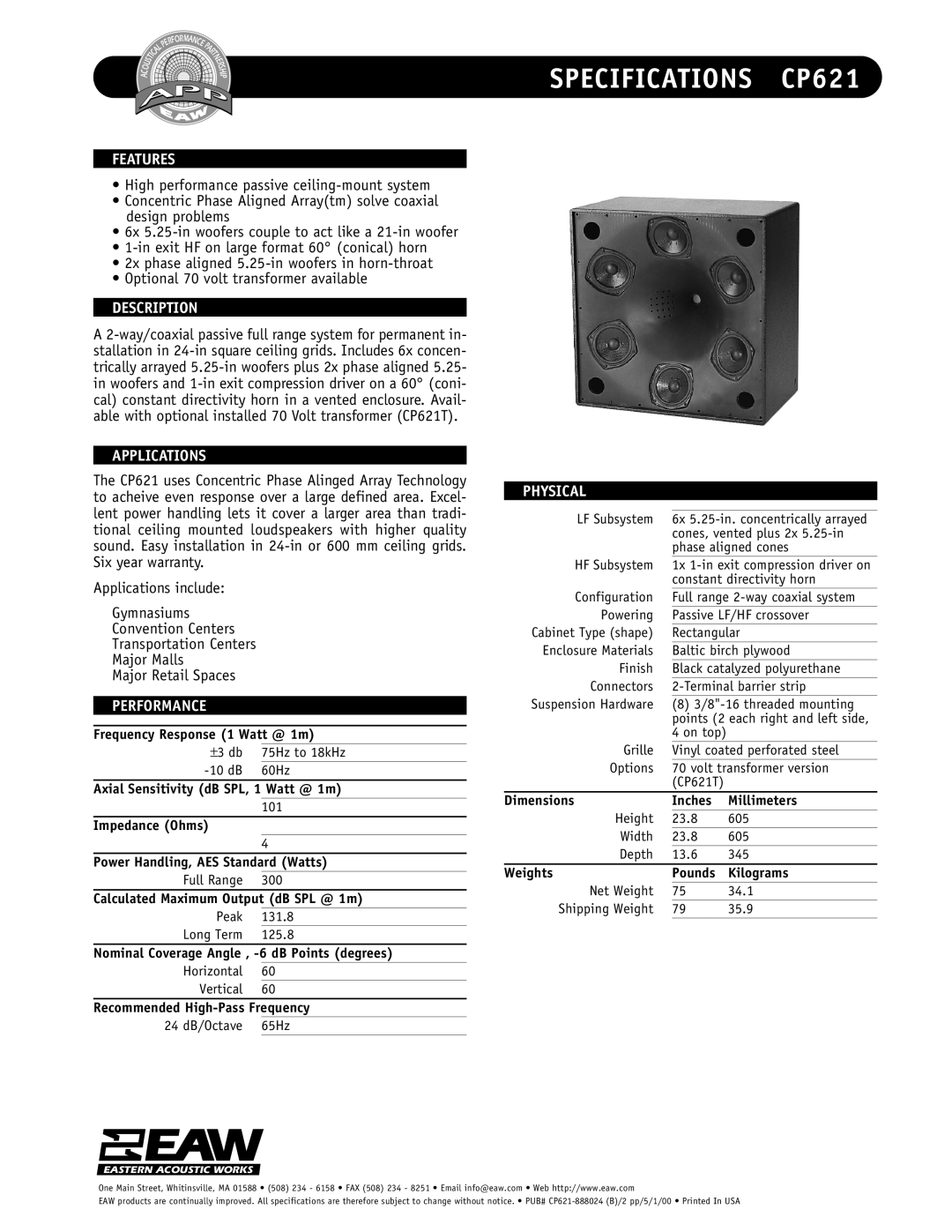 EAW specifications Specifications CP621 