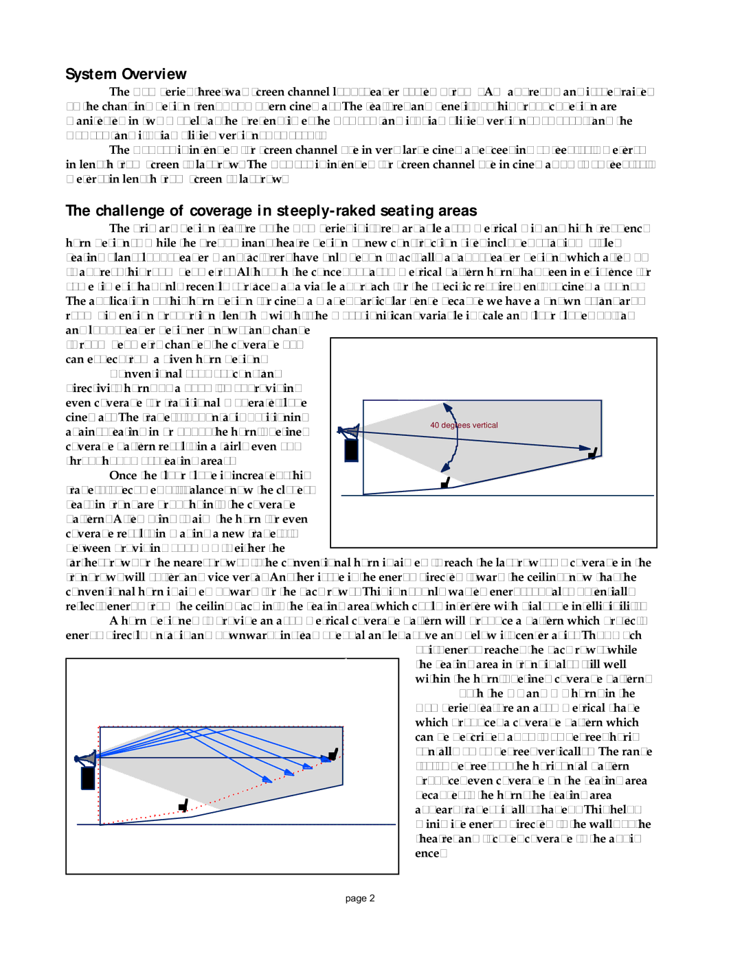 EAW CSC923X, CSC723X manual System Overview, Challenge of coverage in steeply-raked seating areas 