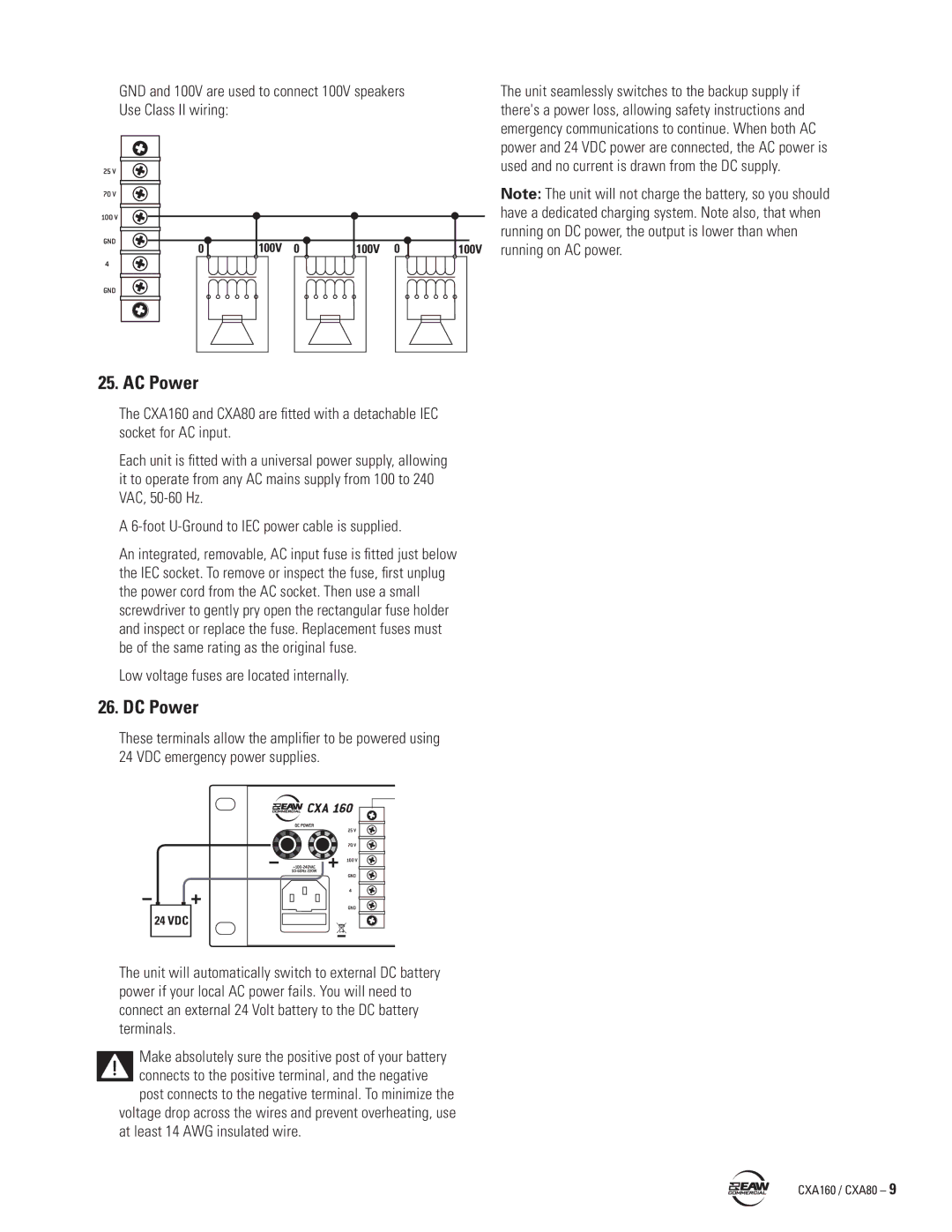 EAW CXA160 / CXA80 instruction manual AC Power, DC Power 