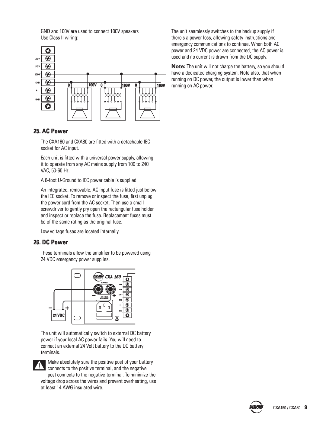 EAW CXA160 / CXA80 instruction manual AC Power, DC Power 