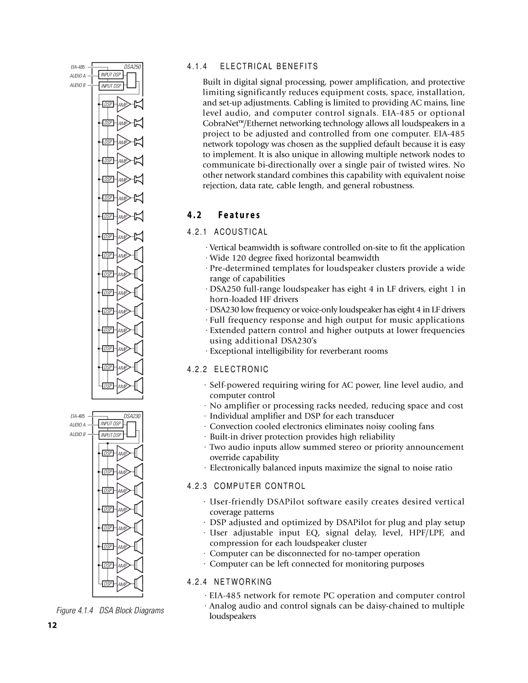 EAW DSA250 & DSA230 owner manual A t u r e s, E C T R I C a L B E N E F I T S 