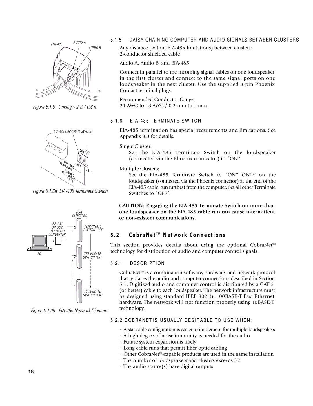 EAW DSA250 & DSA230 owner manual Co b r a N e t N e t w o r k Co n n e c t i o n s, Eia, Off, Lift 