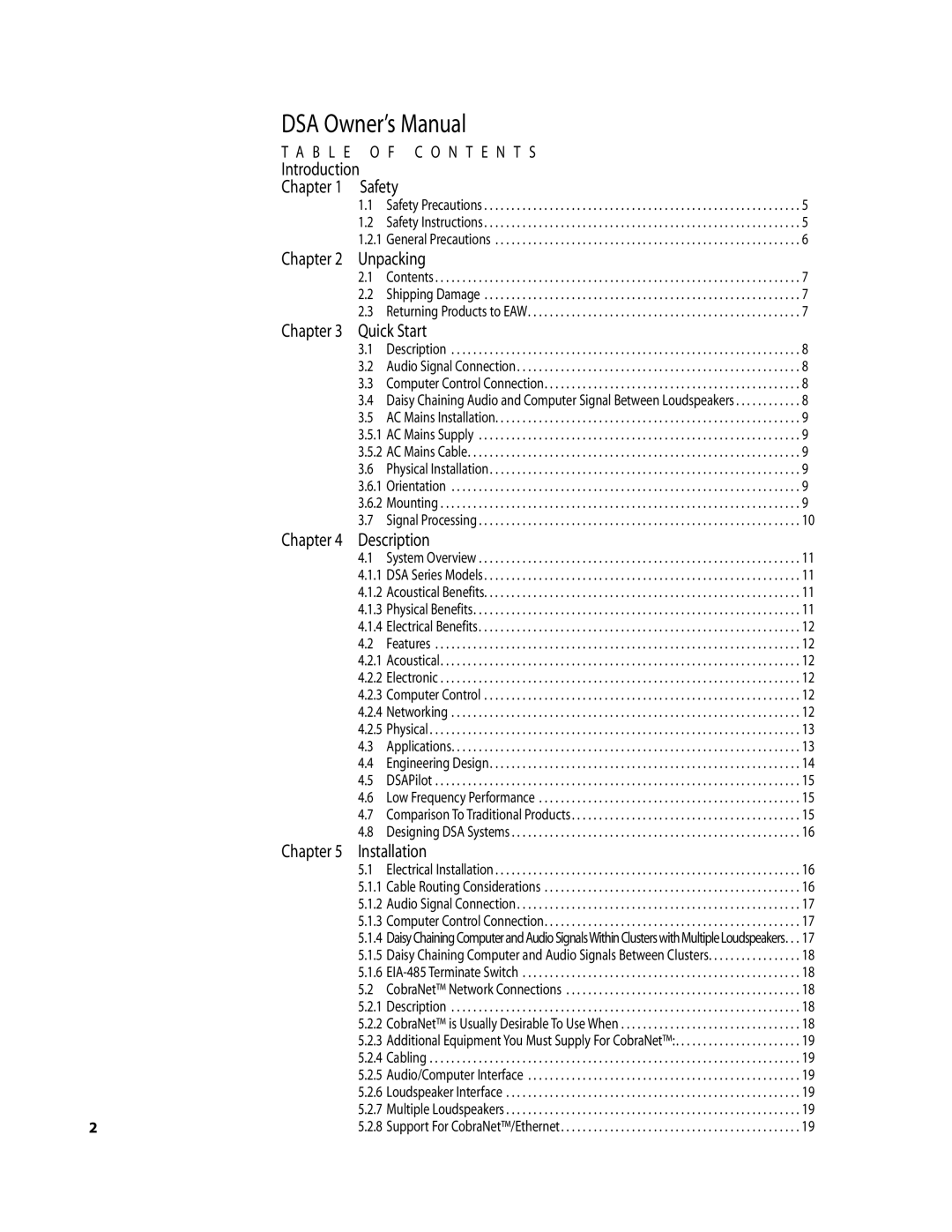 EAW DSA250 & DSA230 owner manual Introduction Safety 