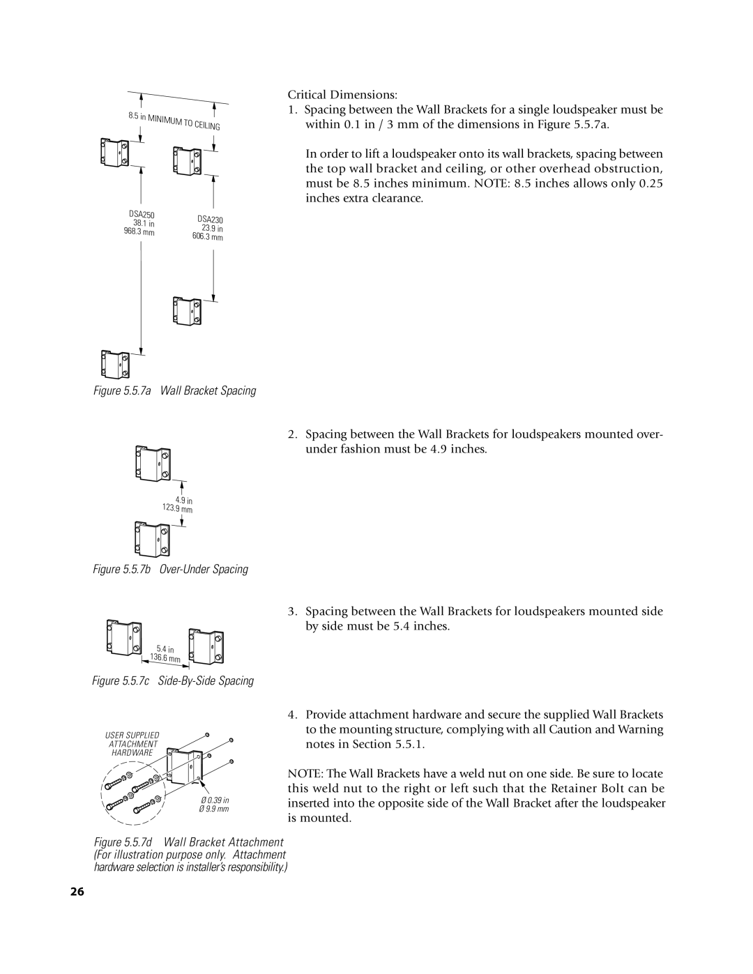 EAW DSA250 & DSA230 owner manual 7a Wall Bracket Spacing 