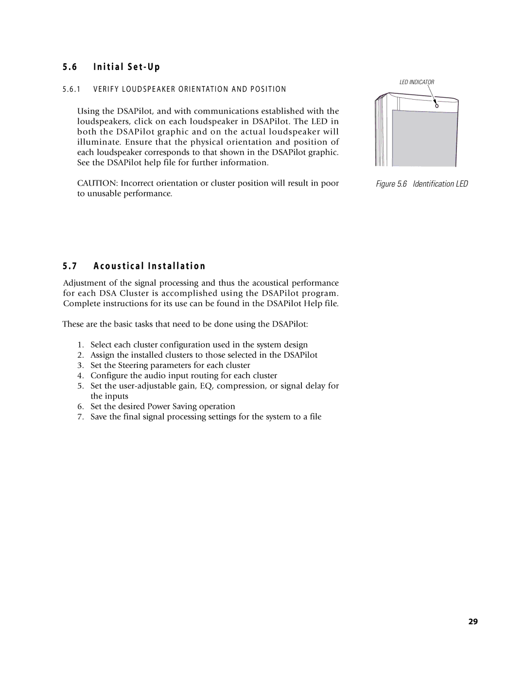 EAW DSA250 & DSA230 owner manual N i t i a l S e t U p, Identification LED 