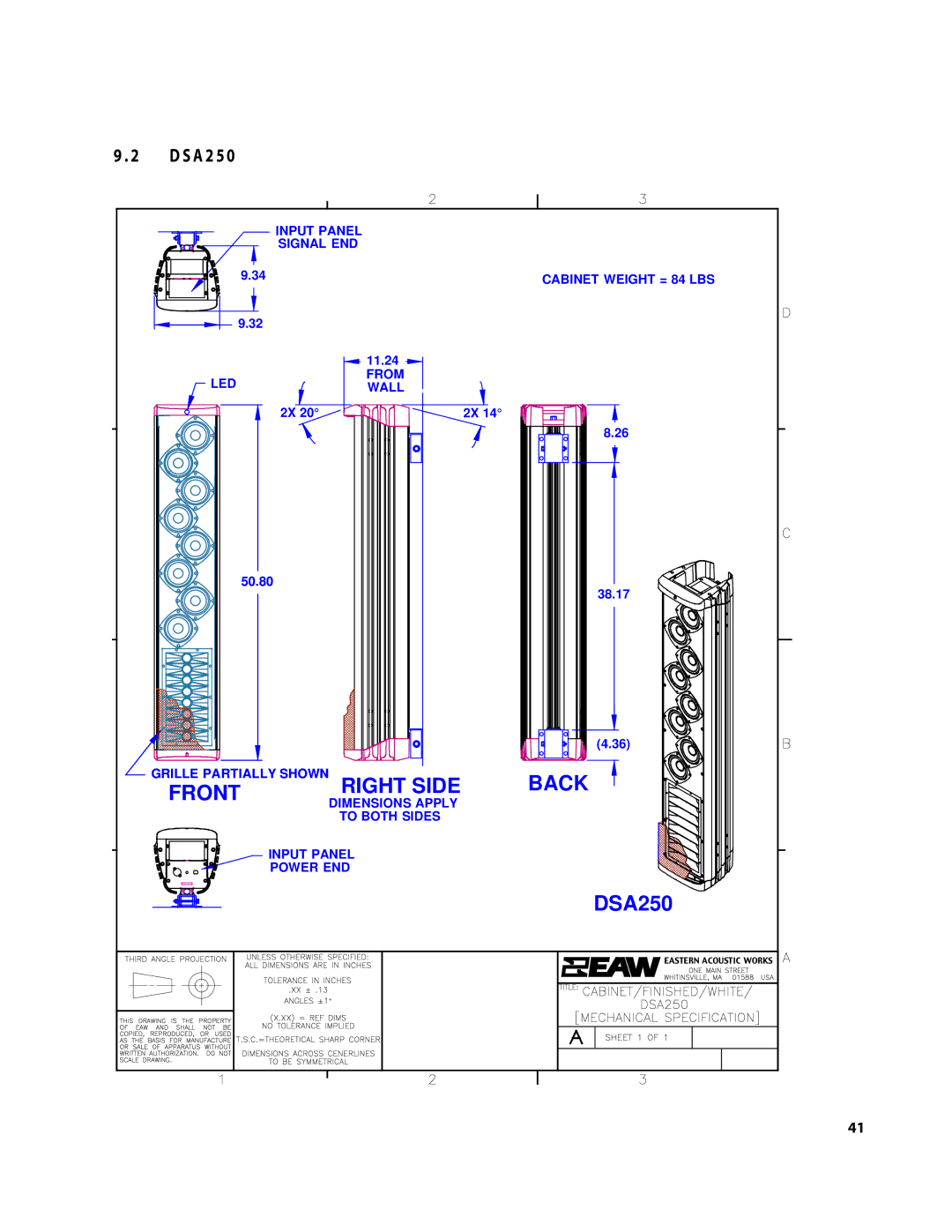 EAW DSA250 & DSA230 owner manual Right Side Back Front 