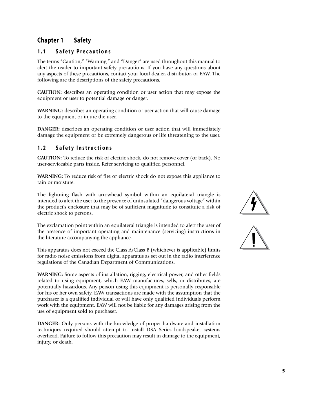 EAW DSA250 & DSA230 owner manual Chapter, Safety 