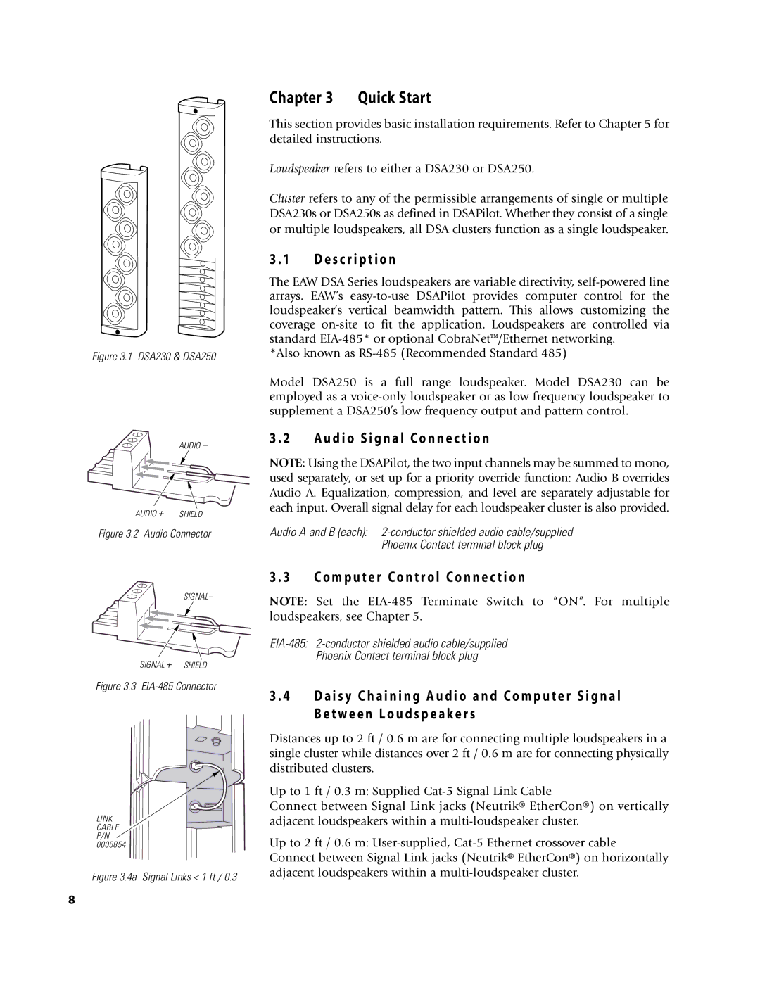 EAW DSA250 & DSA230 E s c r i p t i o n, U d i o S i g n a l Co n n e c t i o n, T w e e n L o u d s p e a k e r s 