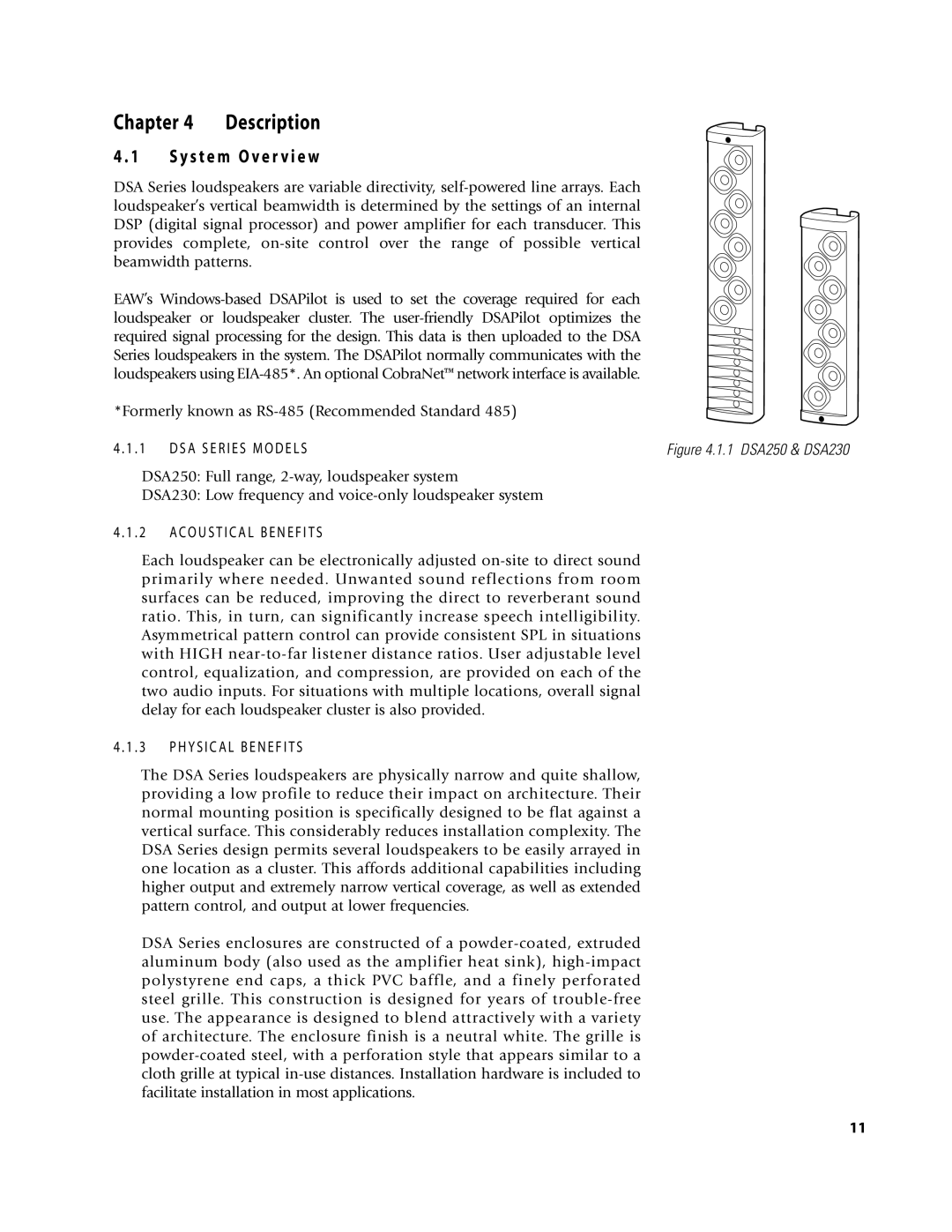 EAW DSA250 & DSA230 owner manual 4 . 1 S y s t e m O ve r v i e w, Description, Chapter 