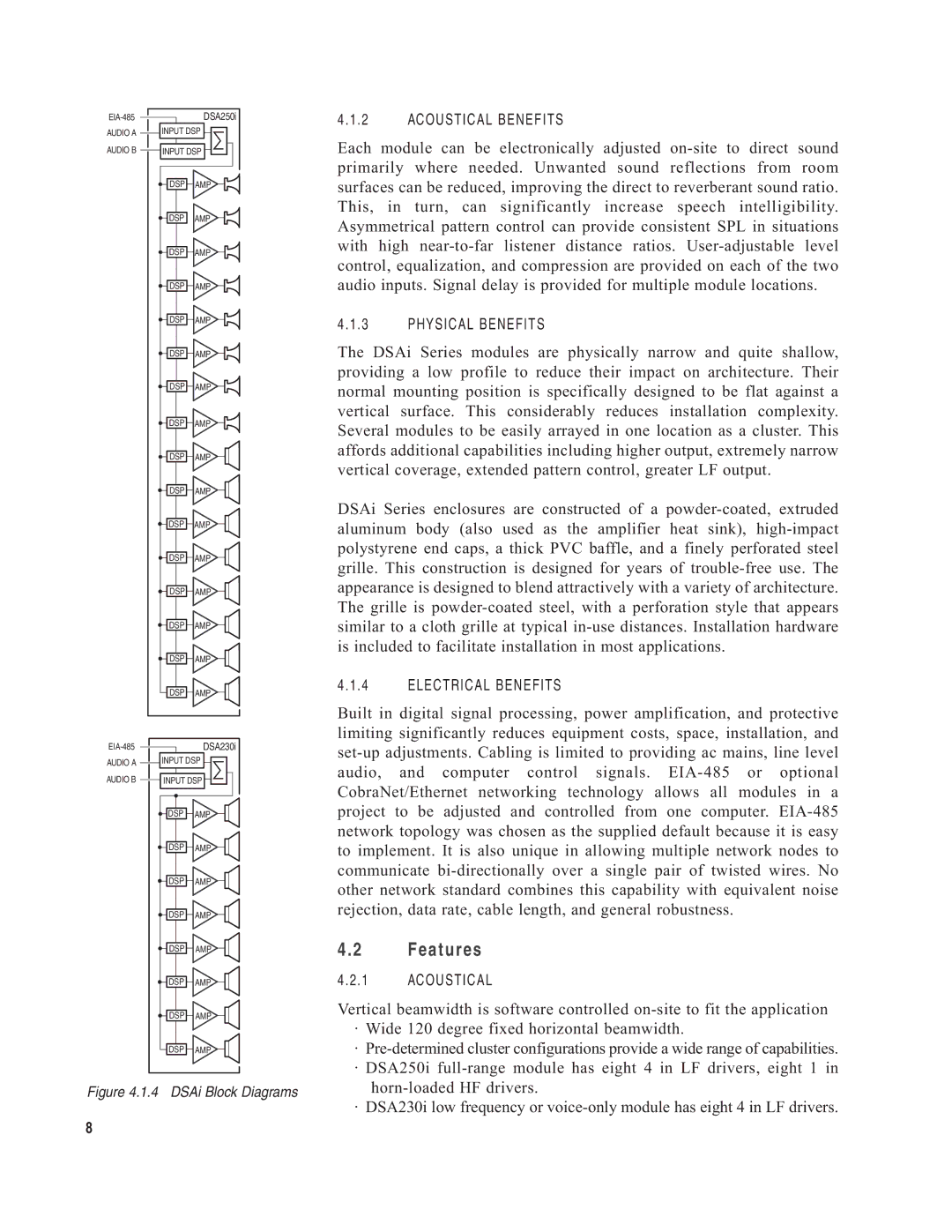 EAW DSA250i, DSA230i owner manual Features, DSAi Block Diagrams 