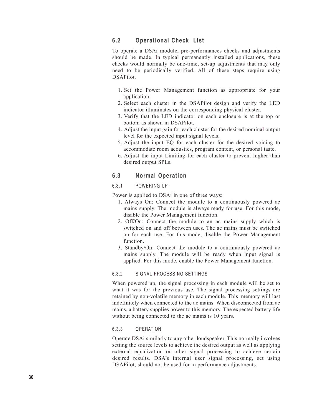 EAW DSA250i, DSA230i owner manual Operational Check List, Normal Operation 