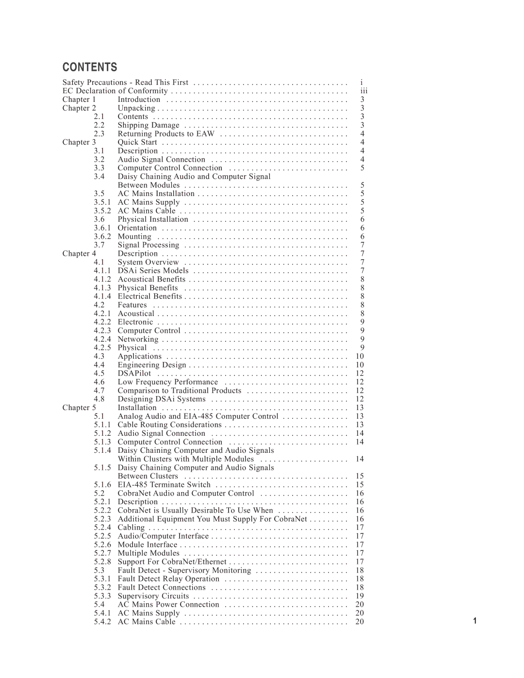 EAW DSA230i, DSA250i owner manual Contents 