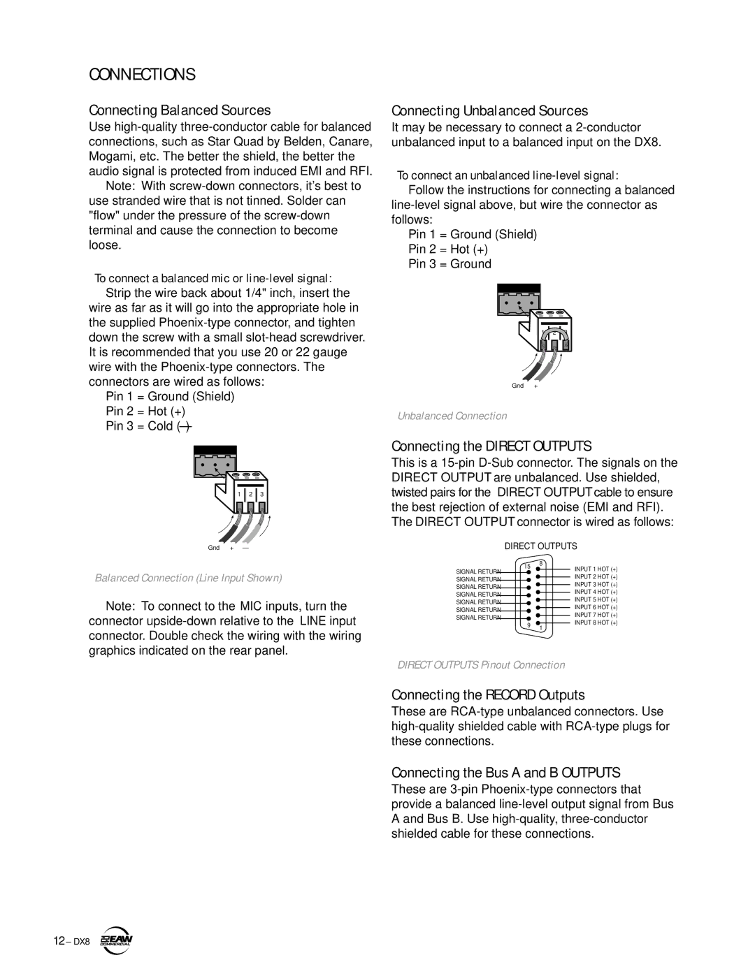 EAW DX8 instruction manual Connections 