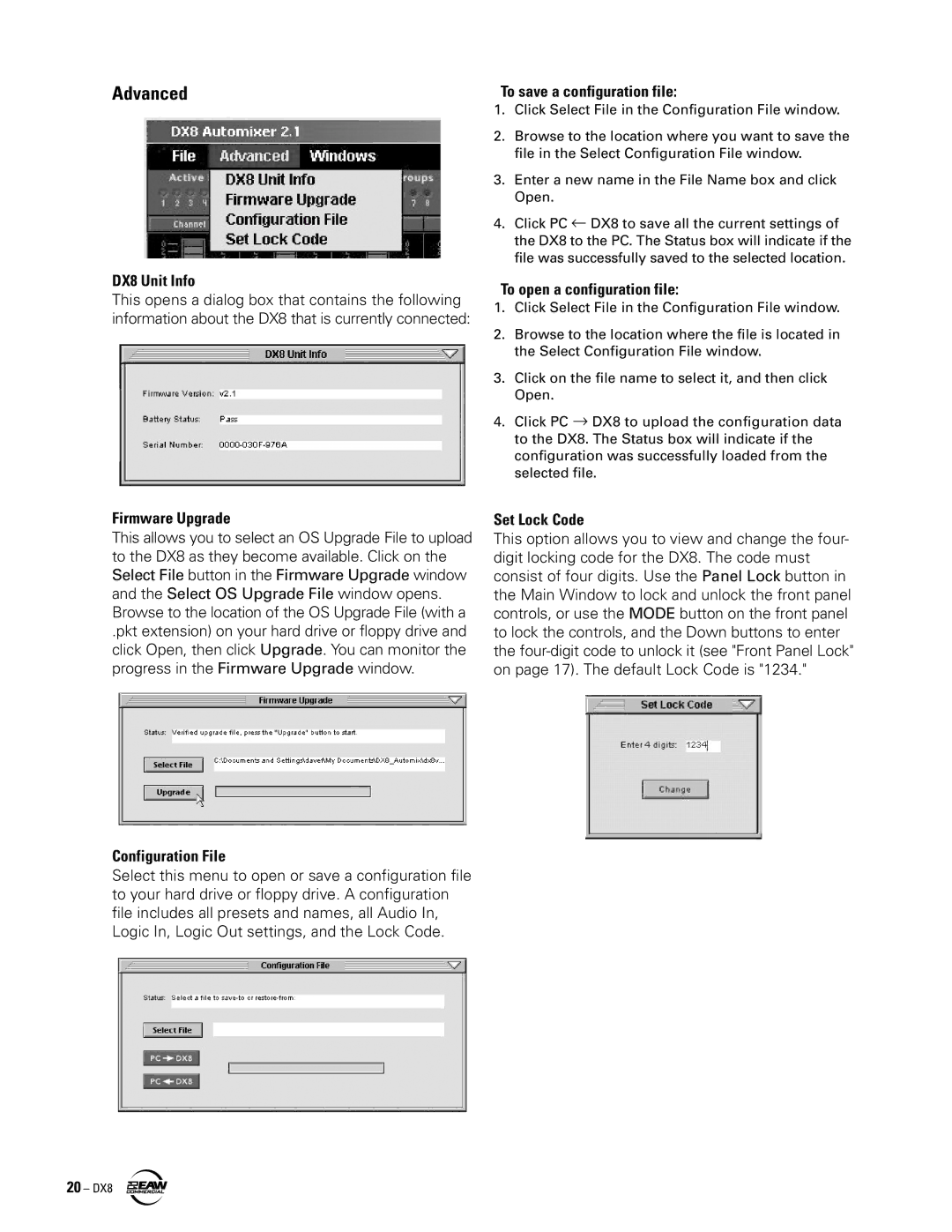 EAW DX8 instruction manual Advanced 