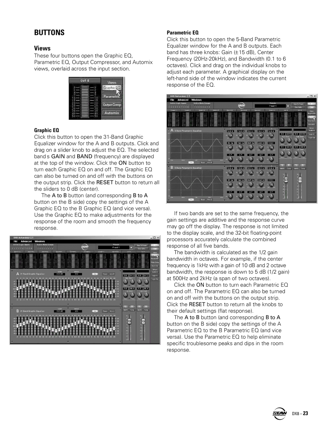 EAW DX8 instruction manual Buttons, Views 