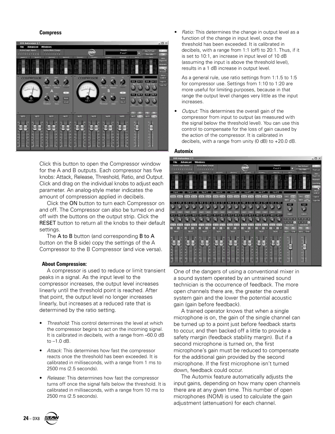 EAW DX8 instruction manual Automix, About Compression 