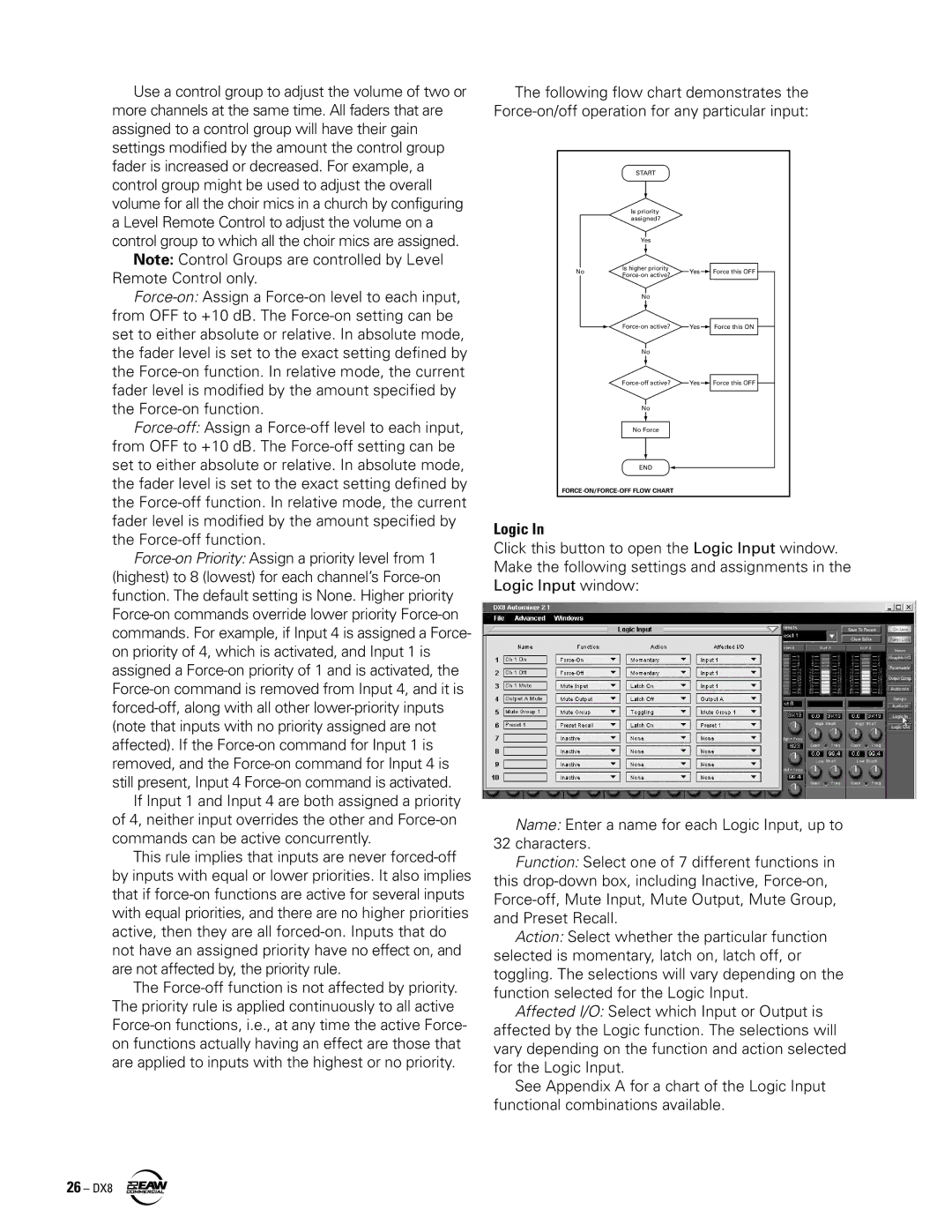 EAW DX8 instruction manual Logic, Start 