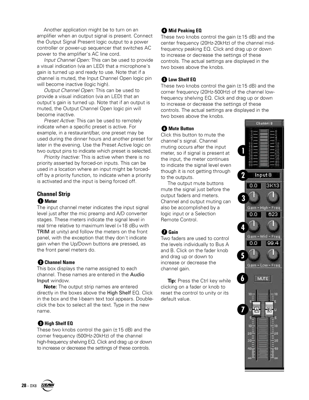 EAW DX8 instruction manual Channel Strip 