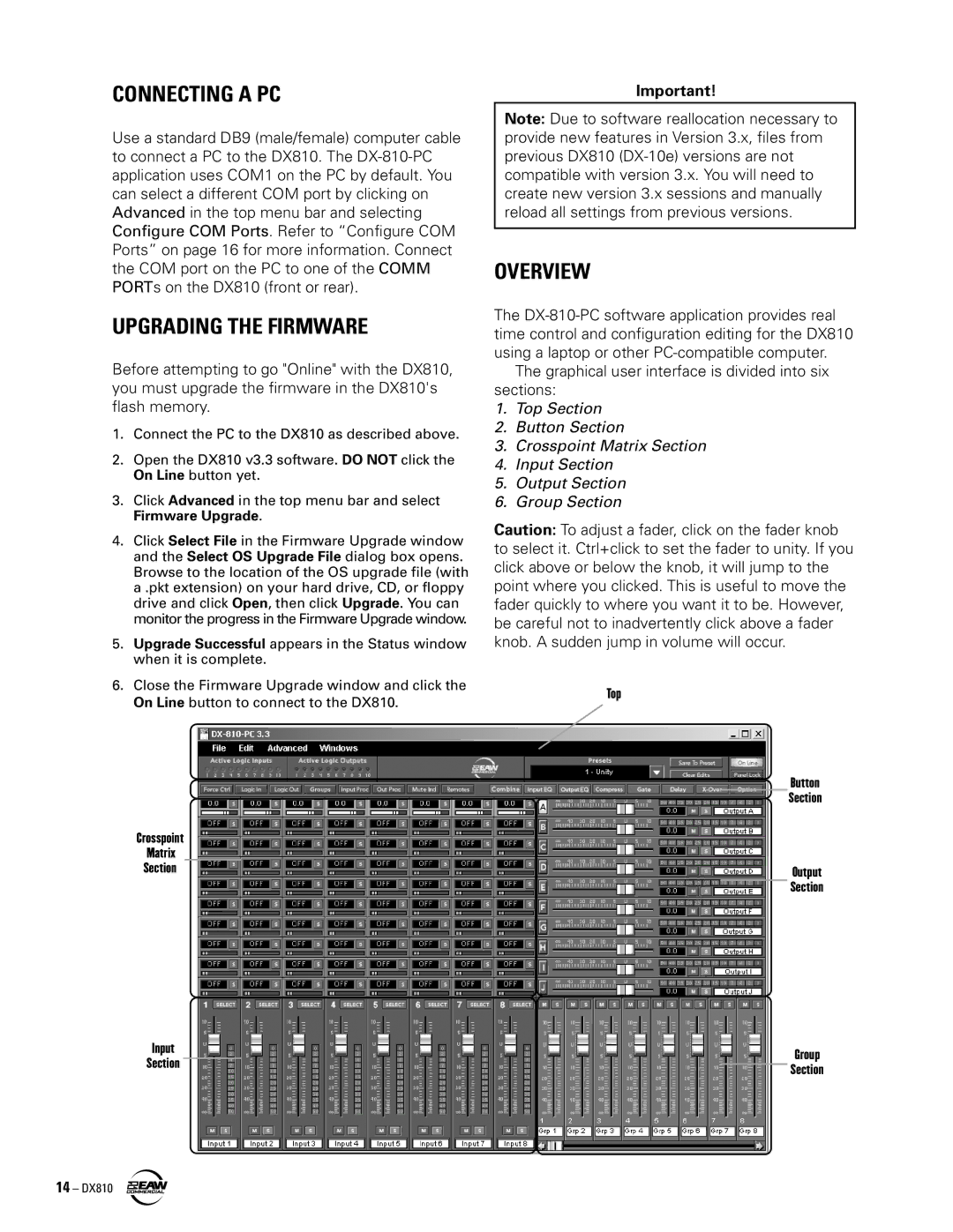 EAW DX810 instruction manual Connecting a PC, Upgrading the Firmware, Overview 