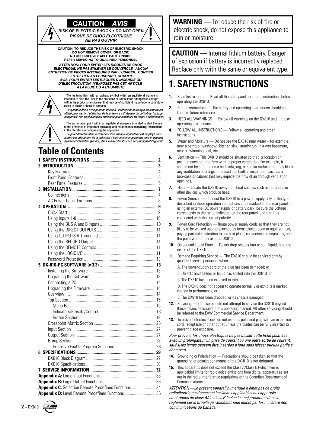 EAW DX810 instruction manual Safety Instructions 