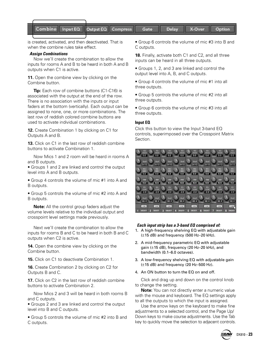 EAW DX810 instruction manual Assign Combinations 