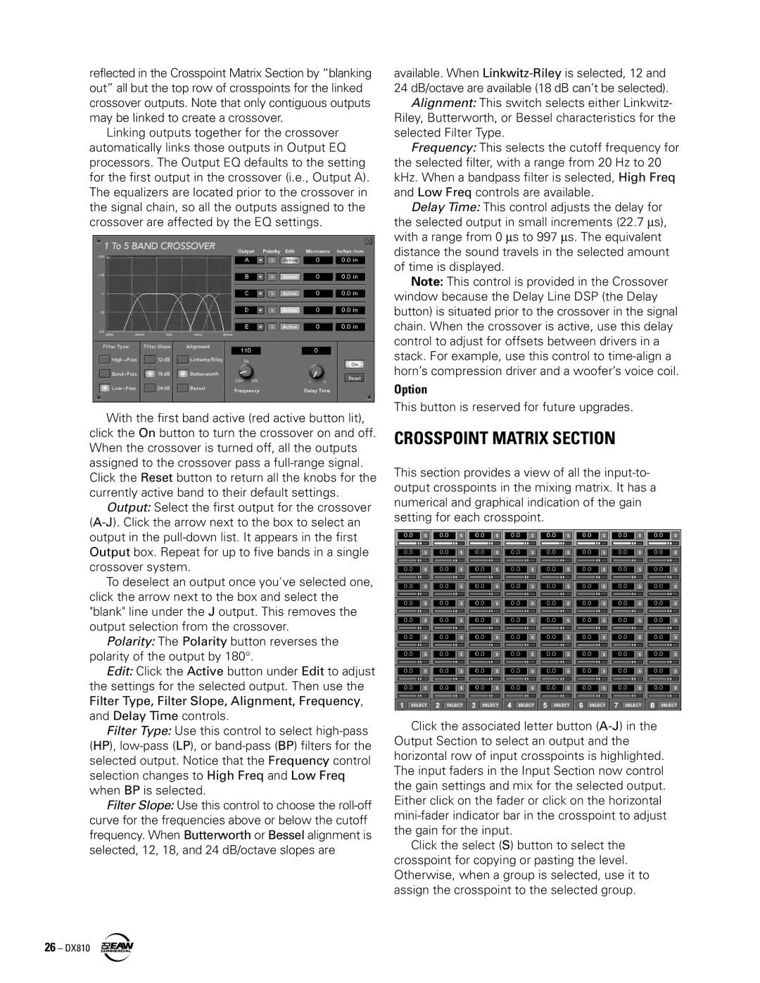 EAW DX810 instruction manual Crosspoint Matrix Section, Option 