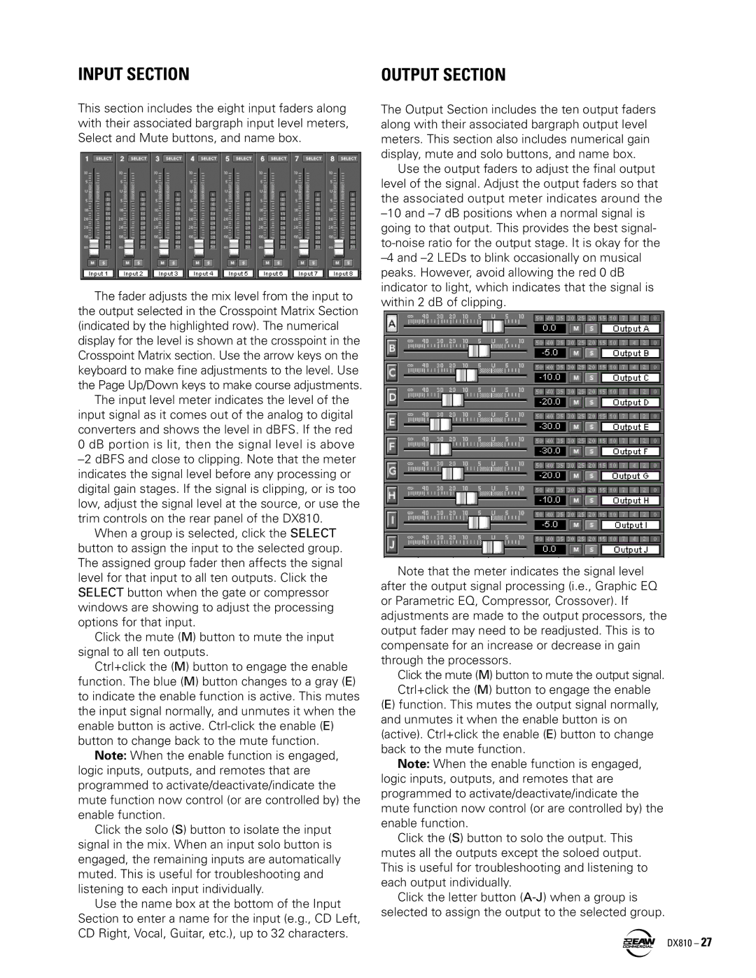 EAW DX810 instruction manual Input Section, Output Section 