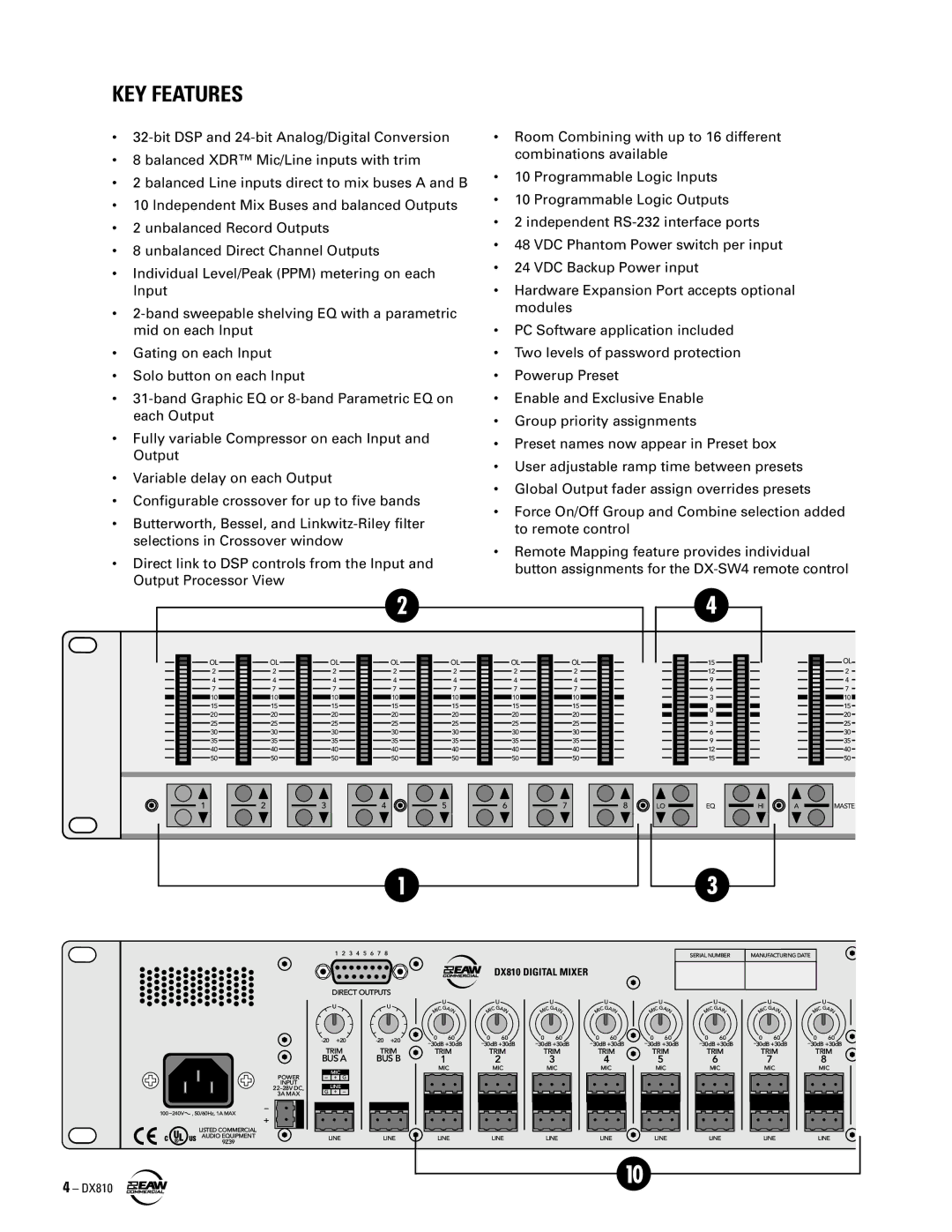 EAW instruction manual KEY Features, DX810 Digital Mixer 